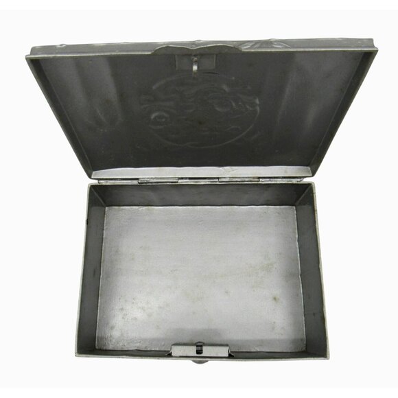 METAL Trinket Box BAMBOO And Floral Designs Hinged Lid Japan Vintage 5 Inches - Picture 9 of 11